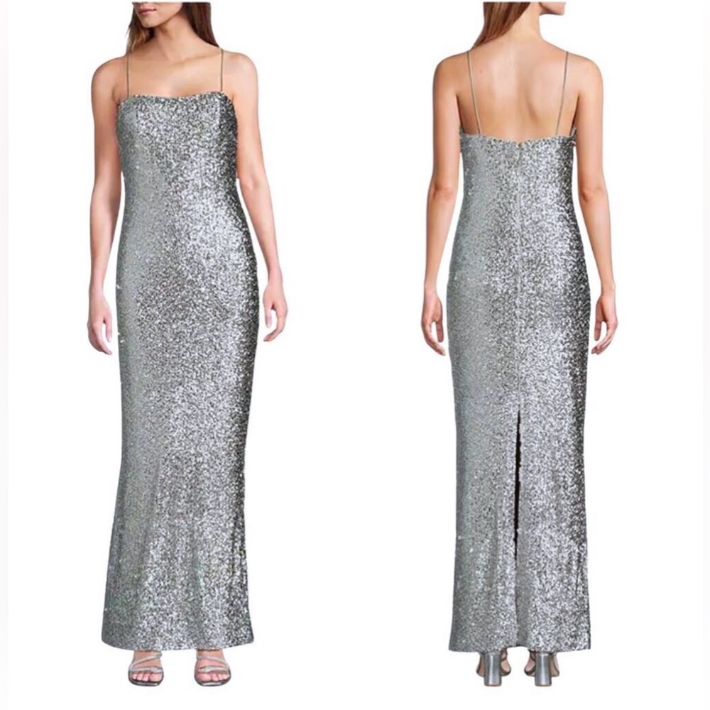 ANTONIO MELANI NWT NEW Silver Reese Sequin Maxi Gown Dress Event Formal Size 6 - Picture 3 of 11